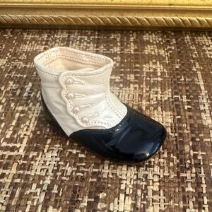 Vintage Ivory & Black Raine Miniature Baby Shoe Figurine